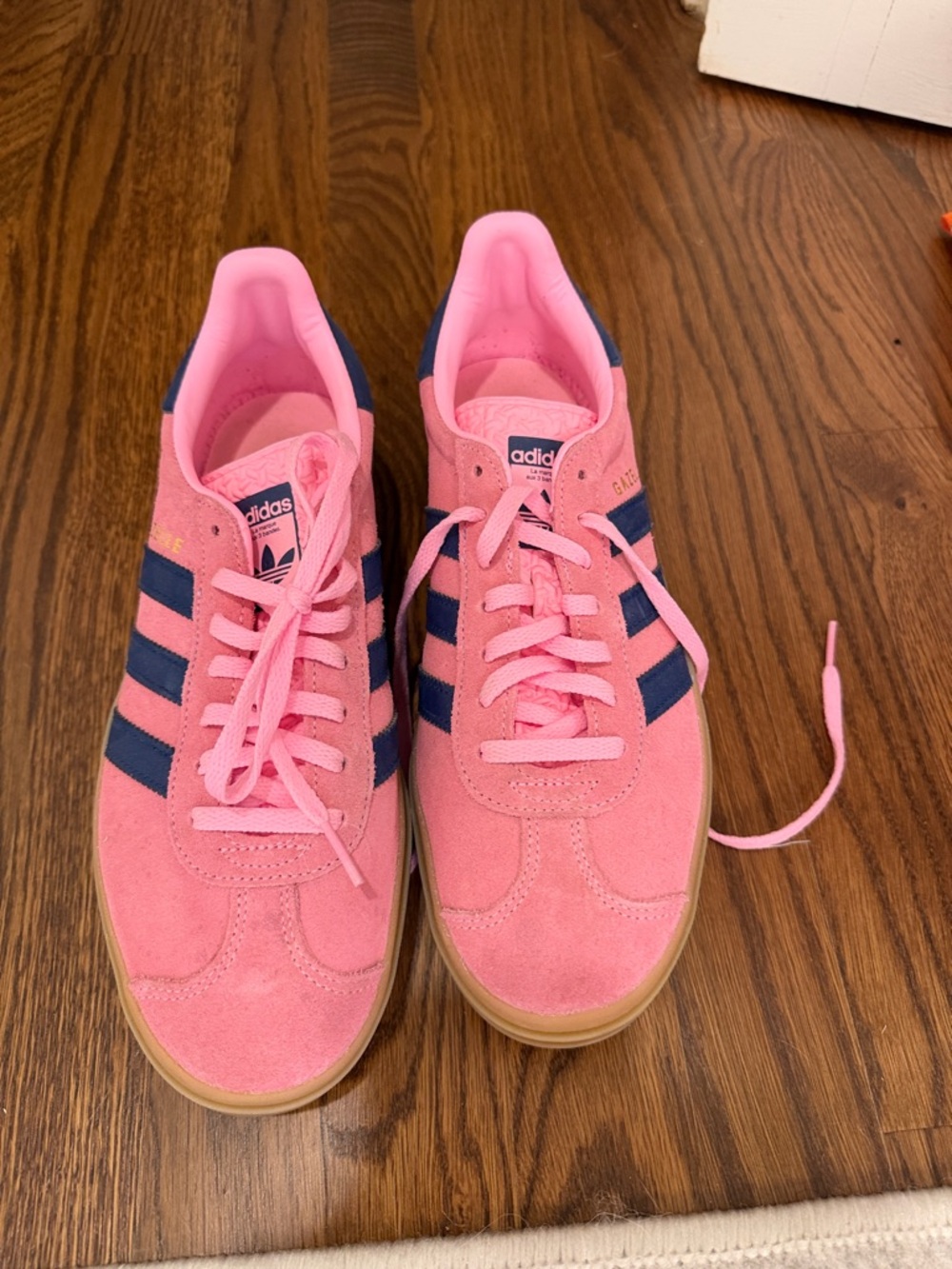 adidas Pink Suede Sneakers with Navy Stripes and Gum Sole